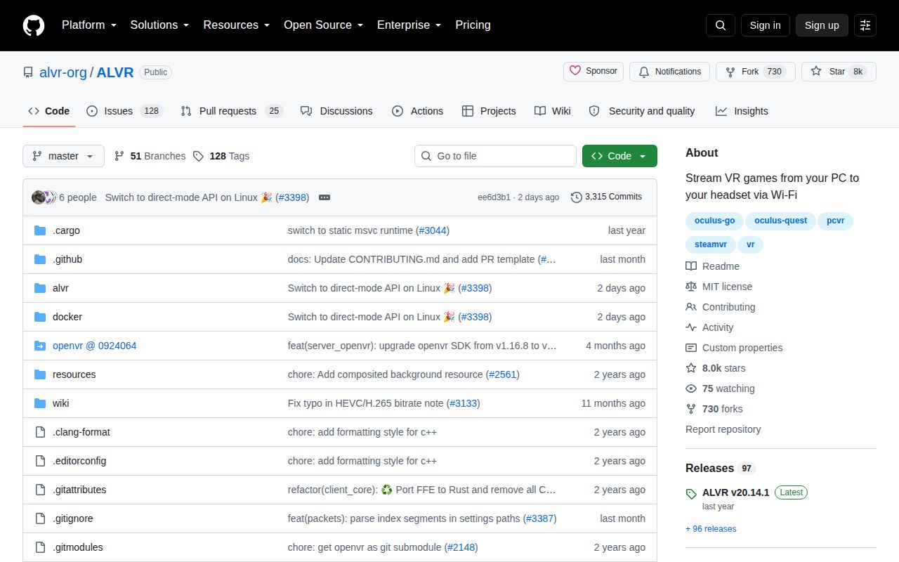 Screenshot of ALVR (github.com/alvr-org/ALVR)