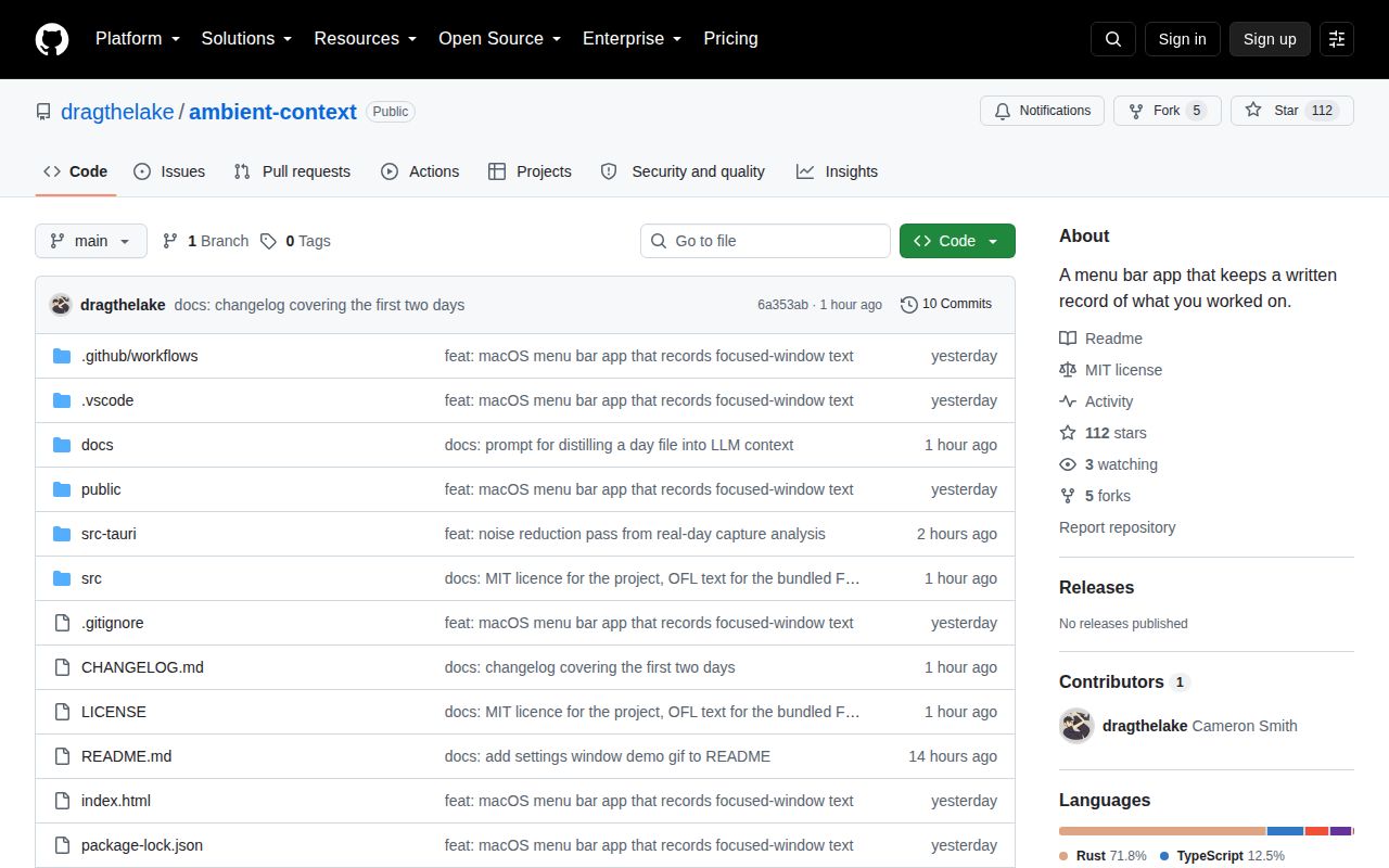Screenshot of ambient-context (github.com/dragthelake/ambient-context)