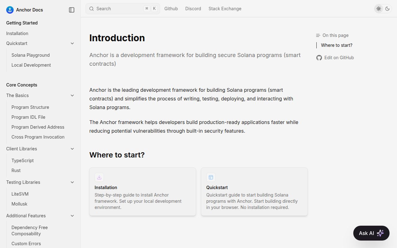 Screenshot of anchor (anchor-lang.com)