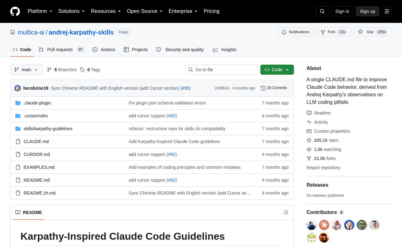Screenshot of andrej-karpathy-skills (github.com/multica-ai/andrej-karpathy-skills)