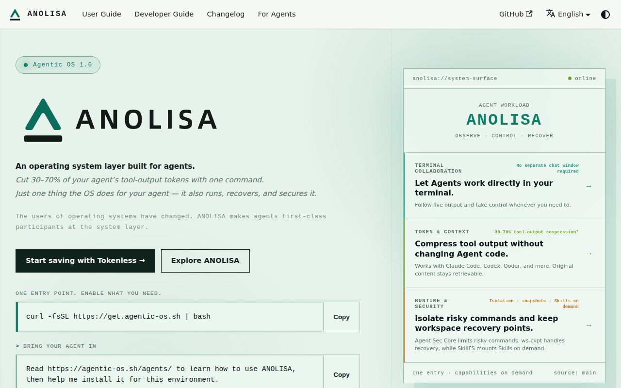 Screenshot of anolisa (agentic-os.sh)