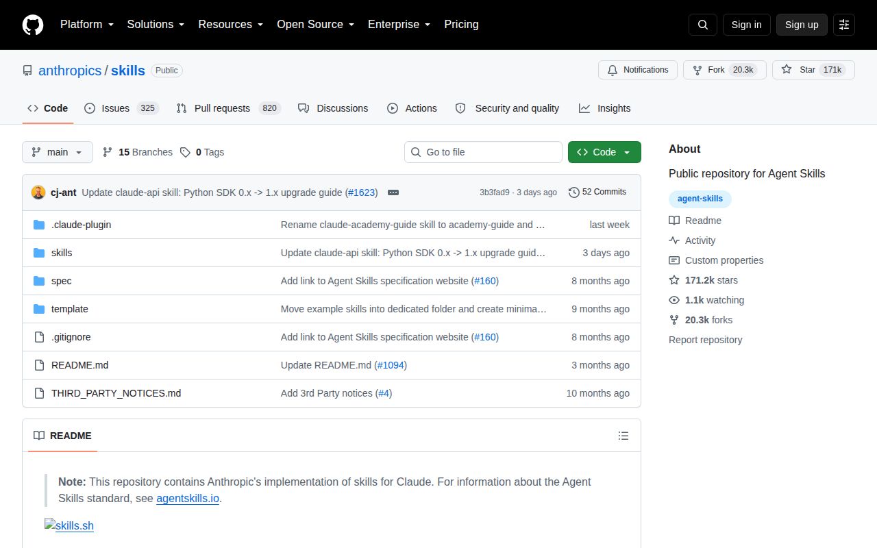 Screenshot of skills (github.com/anthropics/skills)
