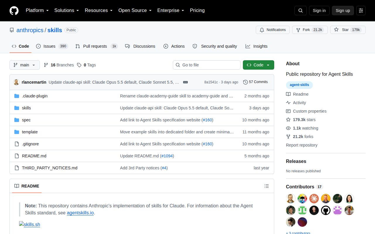 Screenshot of skills (github.com/anthropics/skills)