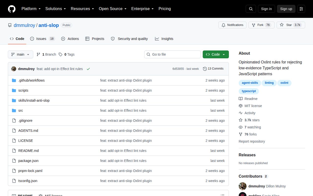 Screenshot of anti-slop (github.com/dmmulroy/anti-slop)