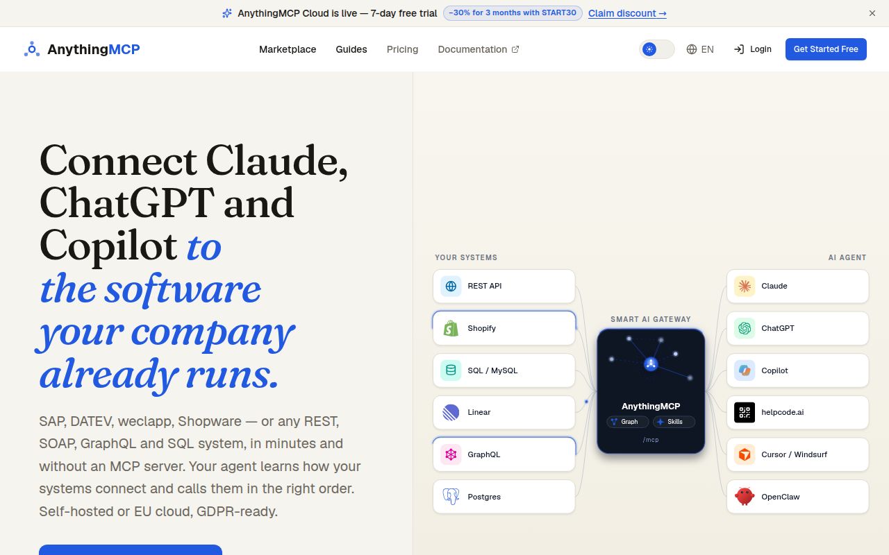 Screenshot of anythingmcp (anythingmcp.com)