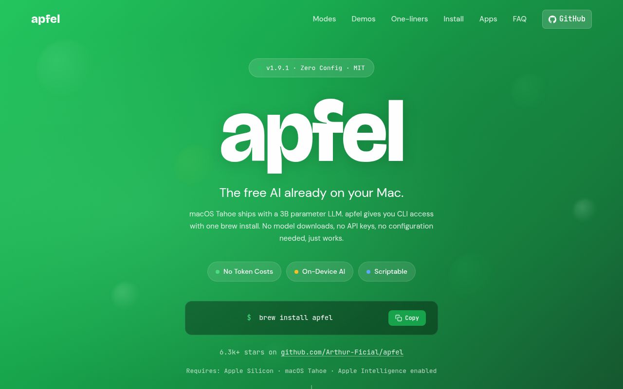 Screenshot of apfel (apfel.franzai.com)