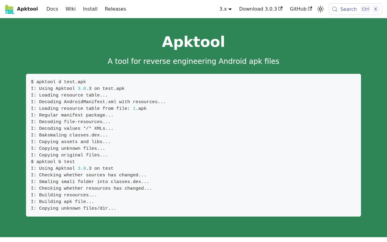 Screenshot of Apktool (apktool.org)