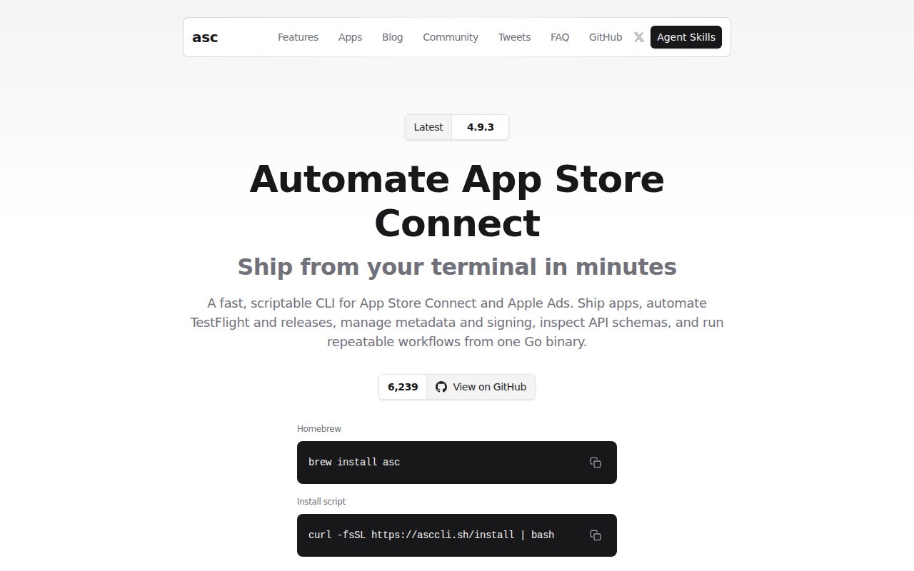 Screenshot of App-Store-Connect-CLI (asccli.sh)