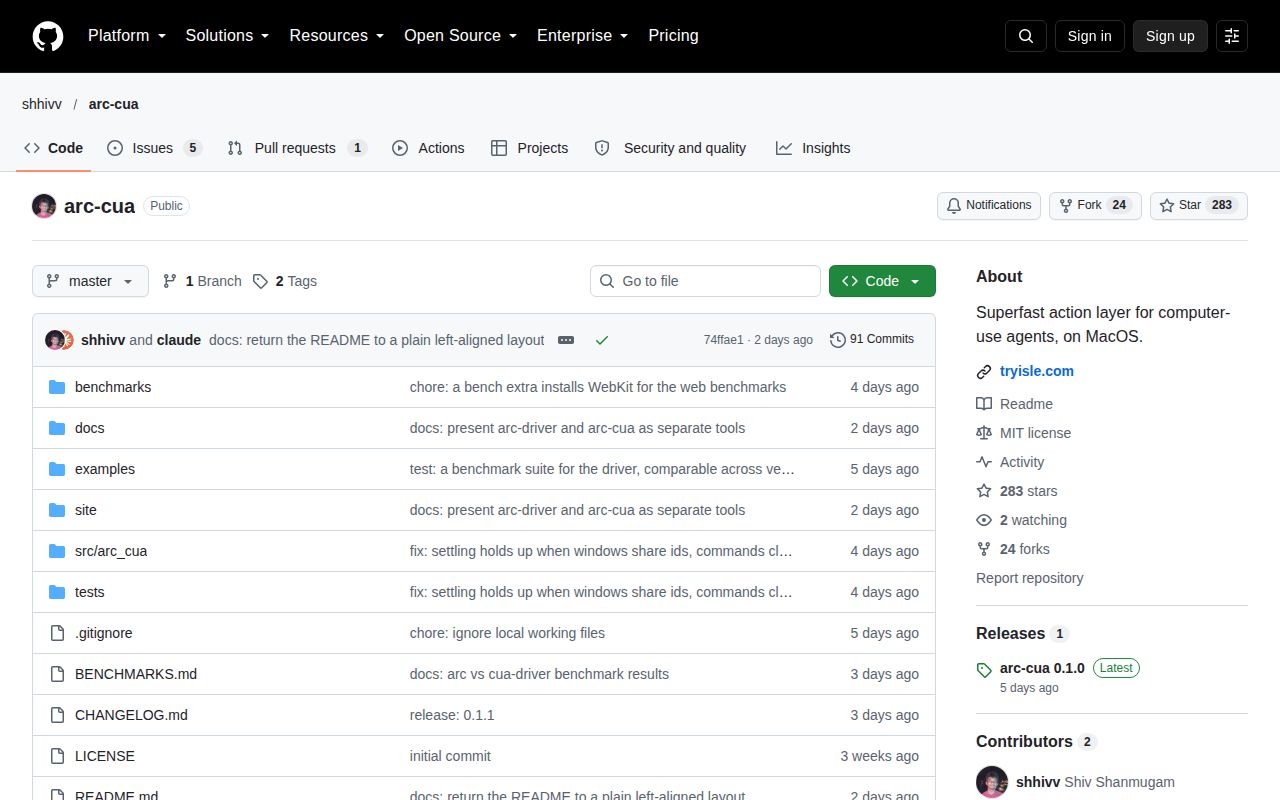 Screenshot of arc-cua (github.com/shhivv/arc-cua)
