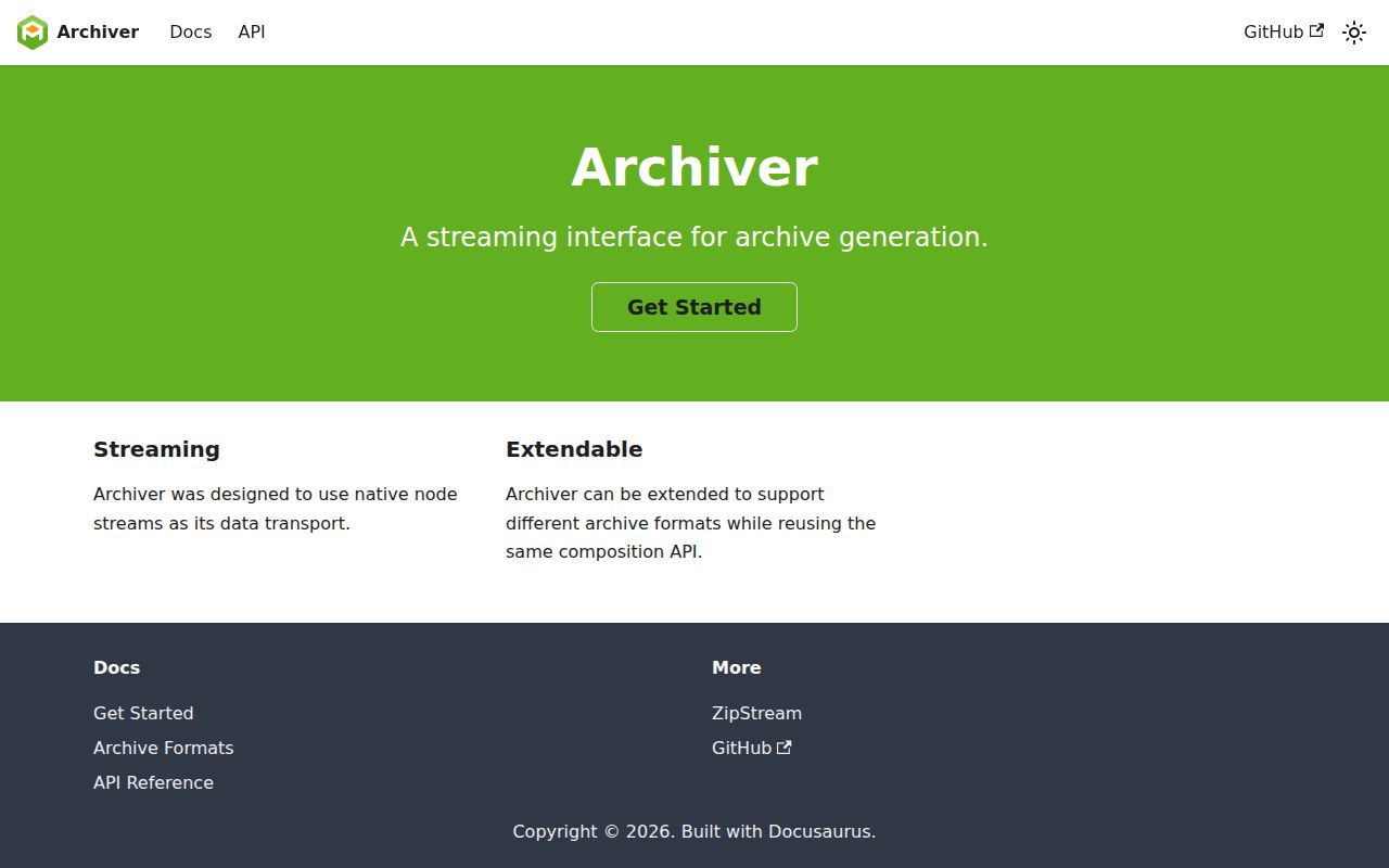 Screenshot of archiver documentation