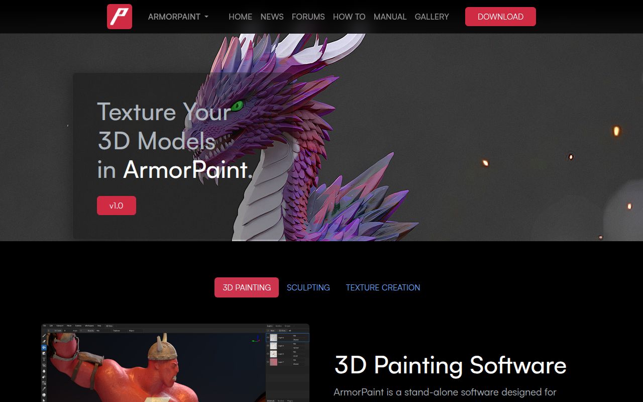 Screenshot of armorpaint (armorpaint.org)