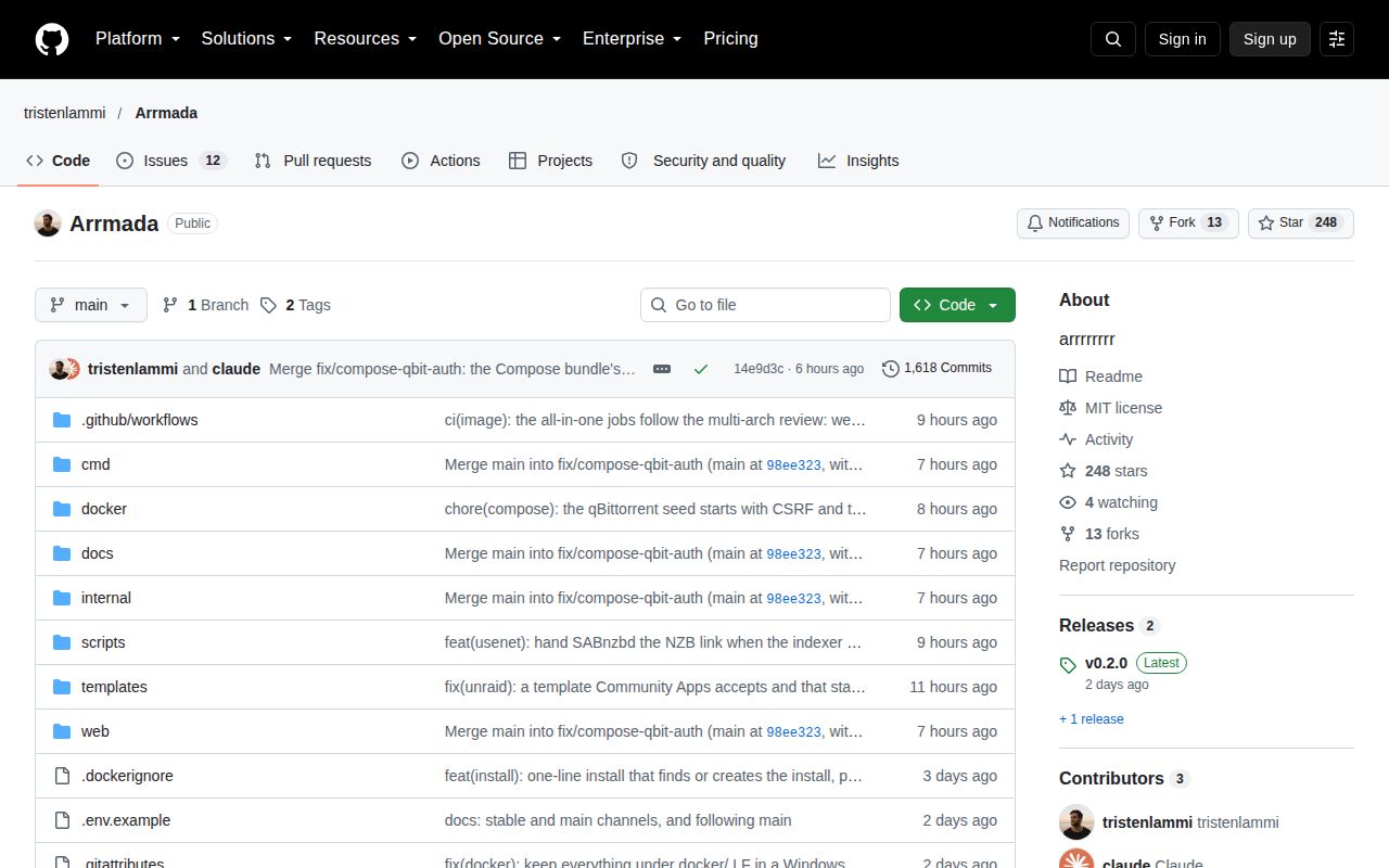 Screenshot of Arrmada (github.com/tristenlammi/Arrmada)