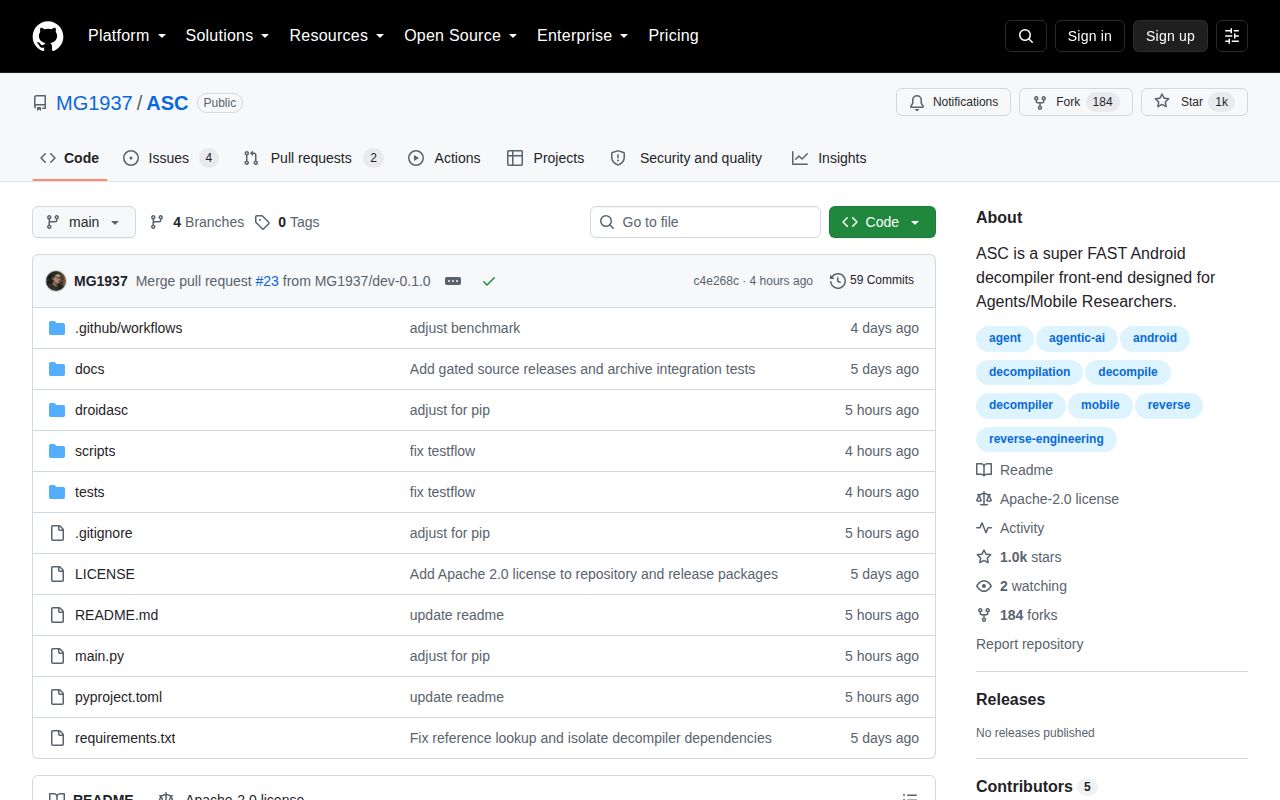 Screenshot of ASC (github.com/MG1937/ASC)