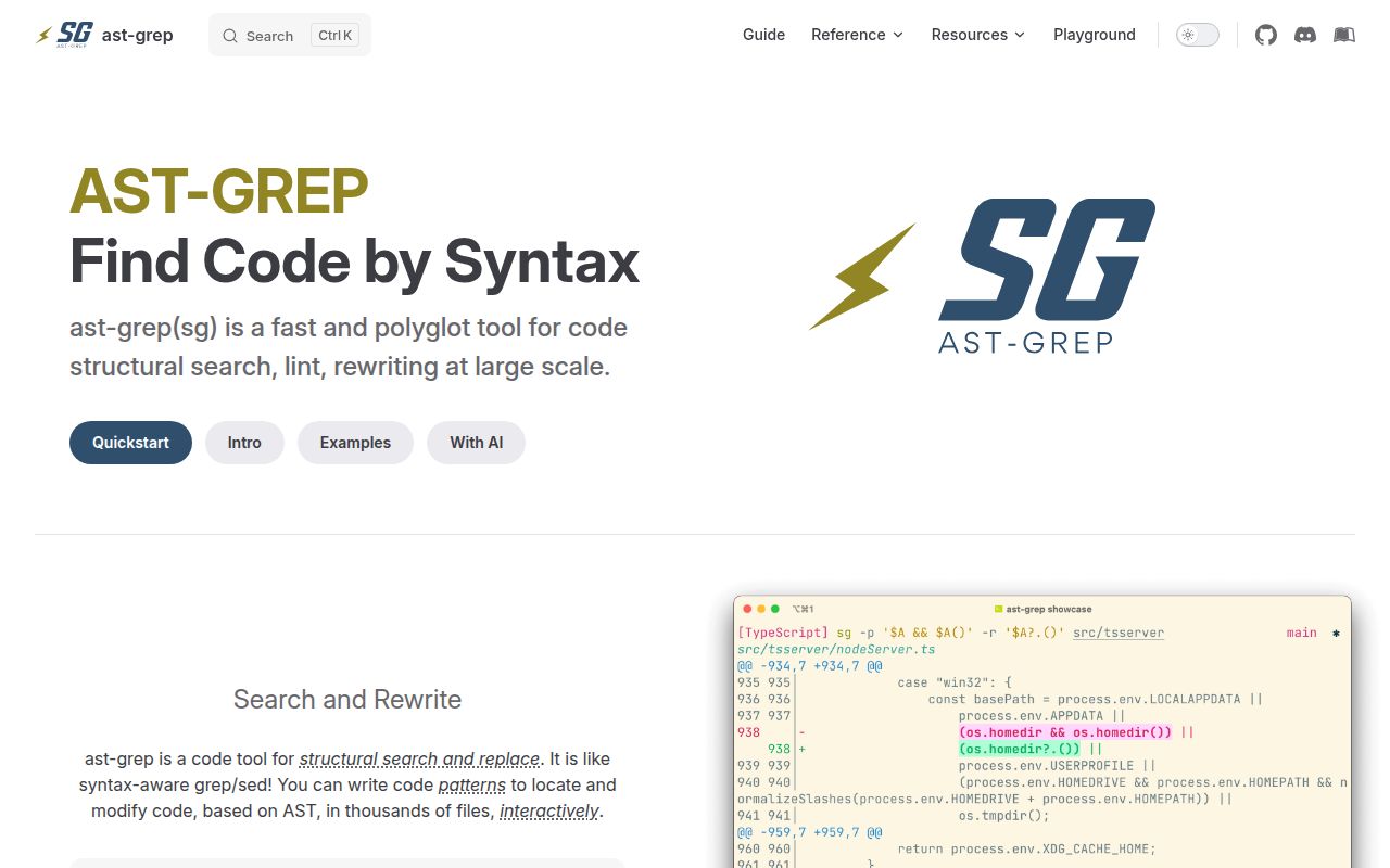 Screenshot of ast-grep (ast-grep.github.io)