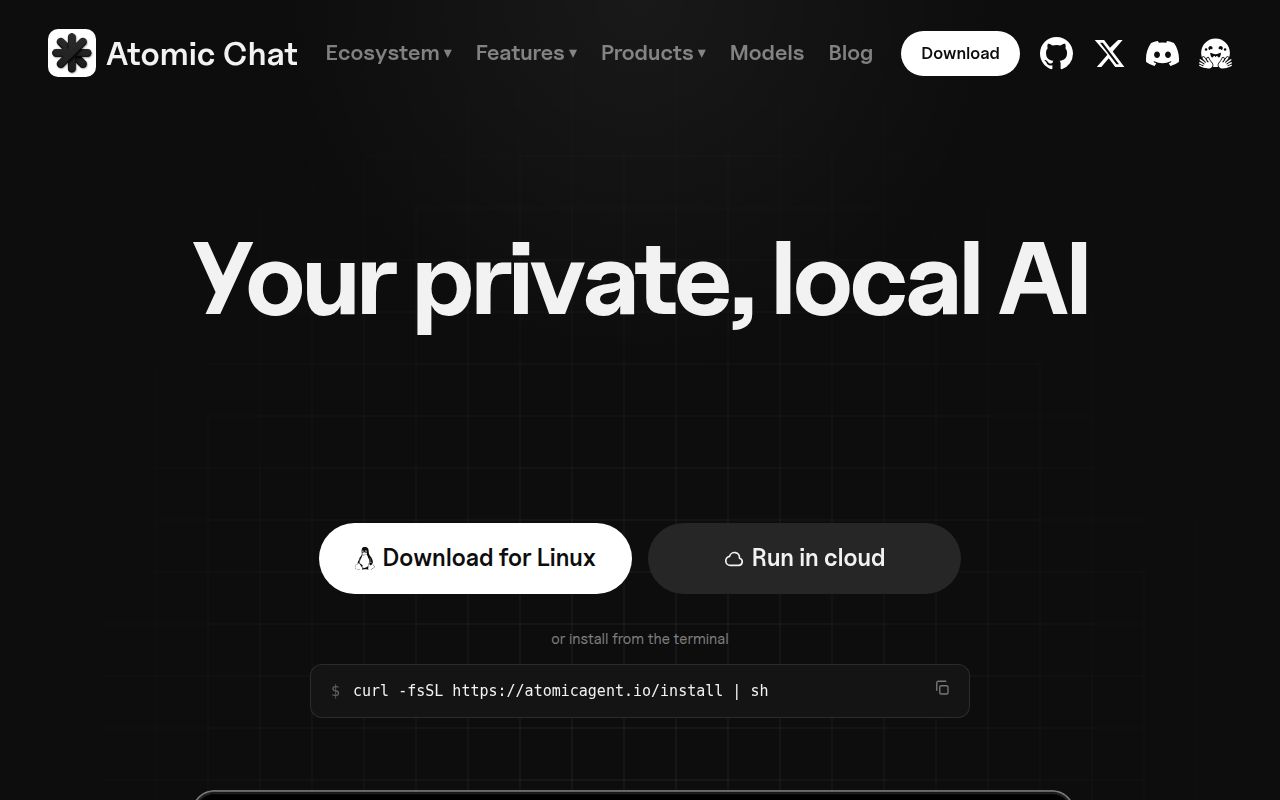 Screenshot of Atomic-Chat (atomic.chat)