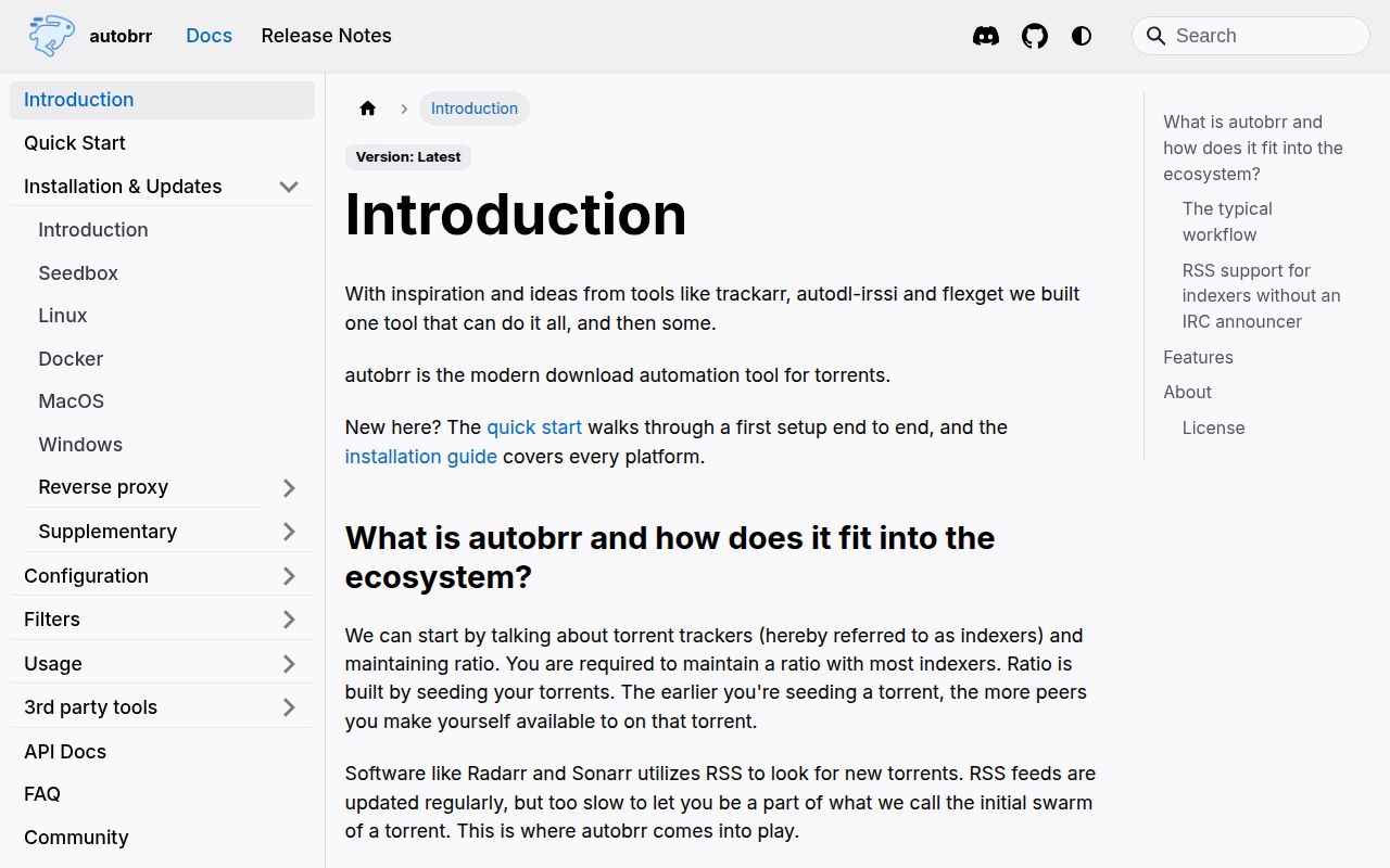 Screenshot of autobrr (autobrr.com/introduction)