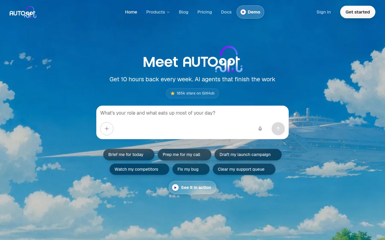 Screenshot of AutoGPT (agpt.co)
