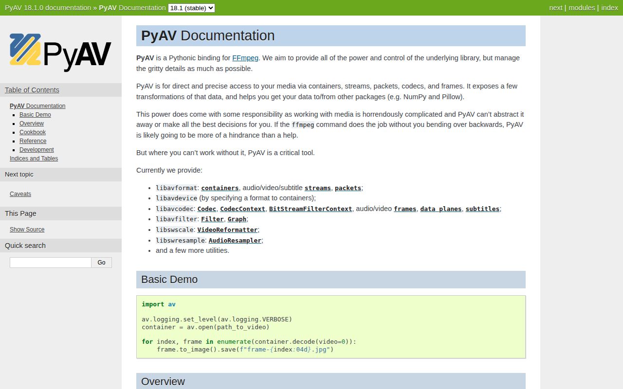 Screenshot of av documentation