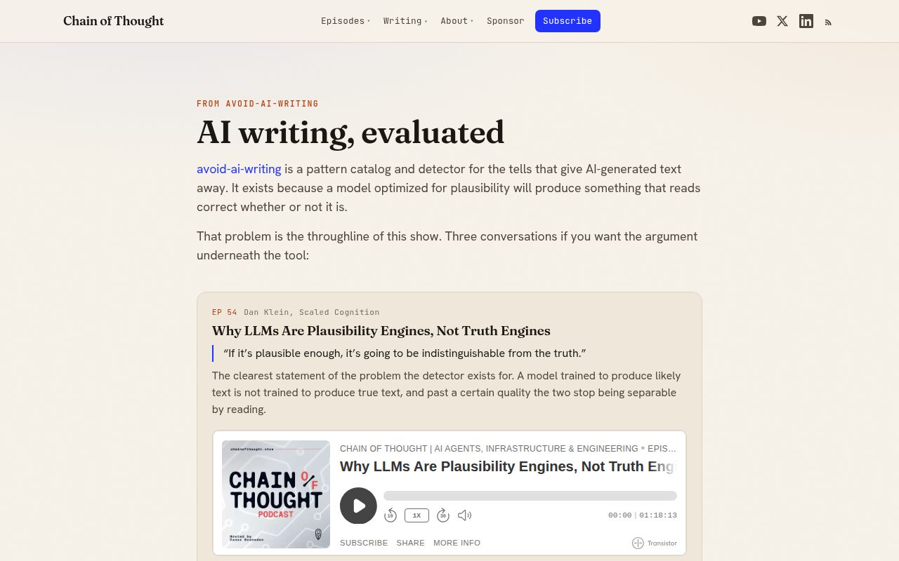 Screenshot of avoid-ai-writing (chainofthought.show/go/avoid-ai-writing)