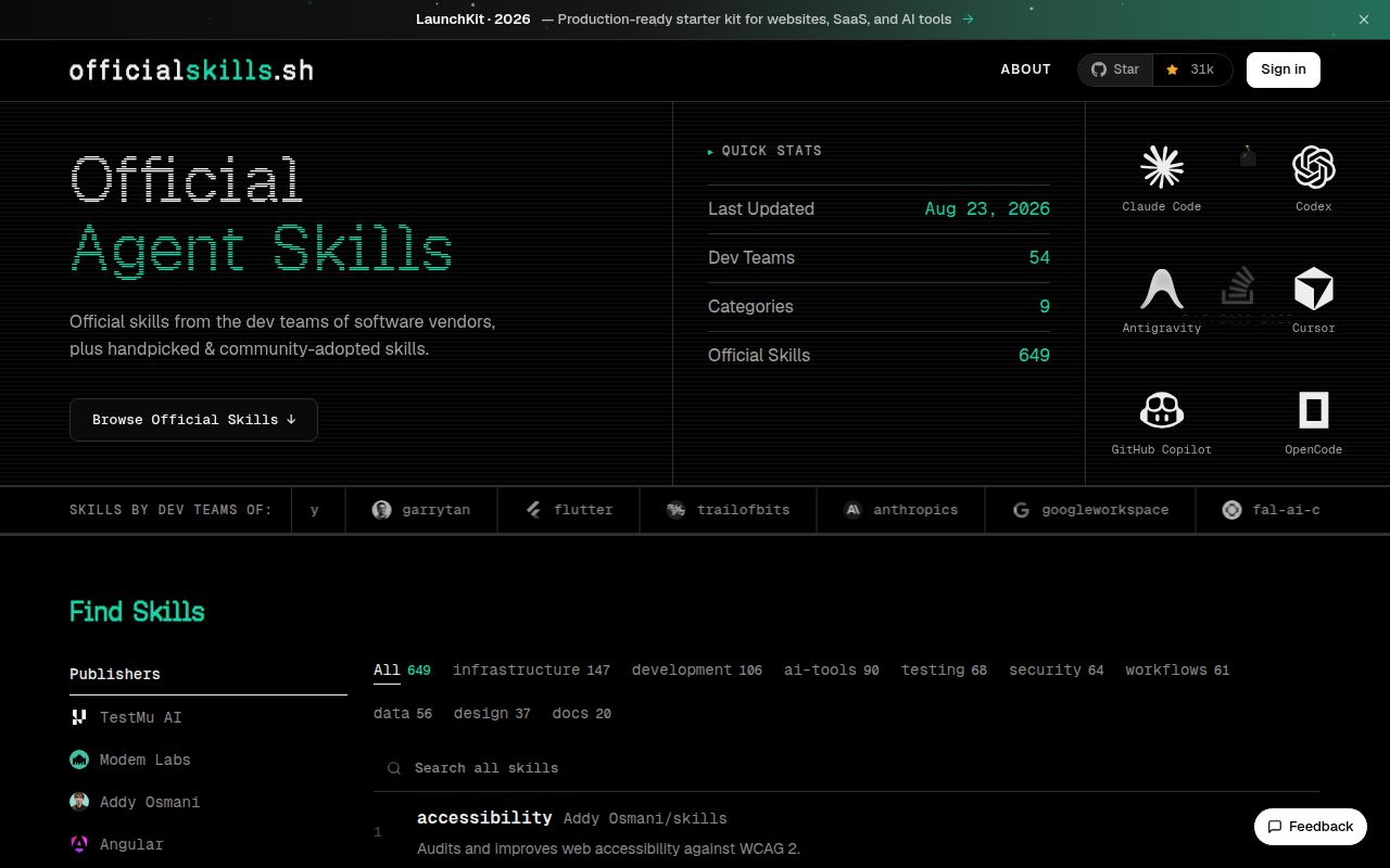 Screenshot of awesome-agent-skills (officialskills.sh)