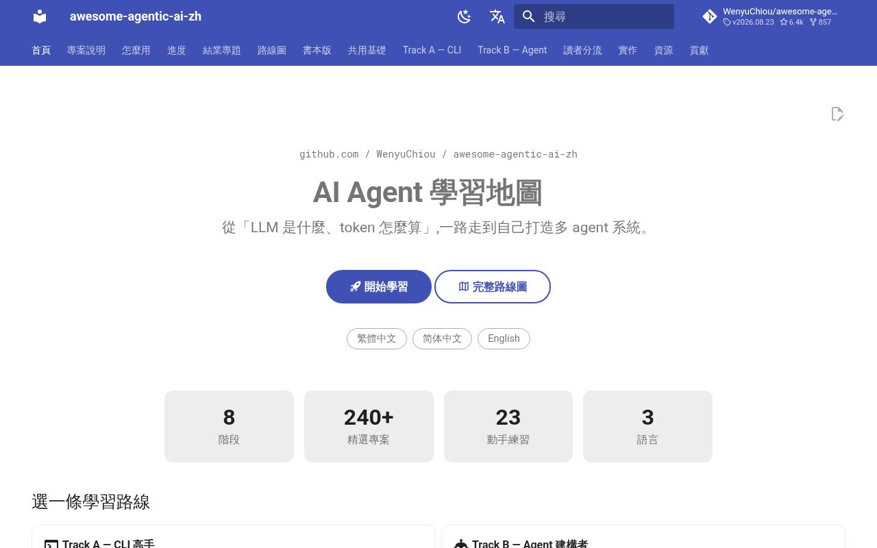 Screenshot of awesome-agentic-ai-zh (wenyuchiou.github.io/awesome-agentic-ai-zh)
