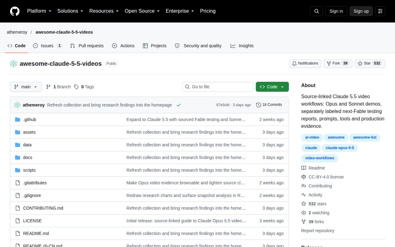 Screenshot of awesome-claude-5-5-videos (github.com/athemeroy/awesome-claude-5-5-videos)