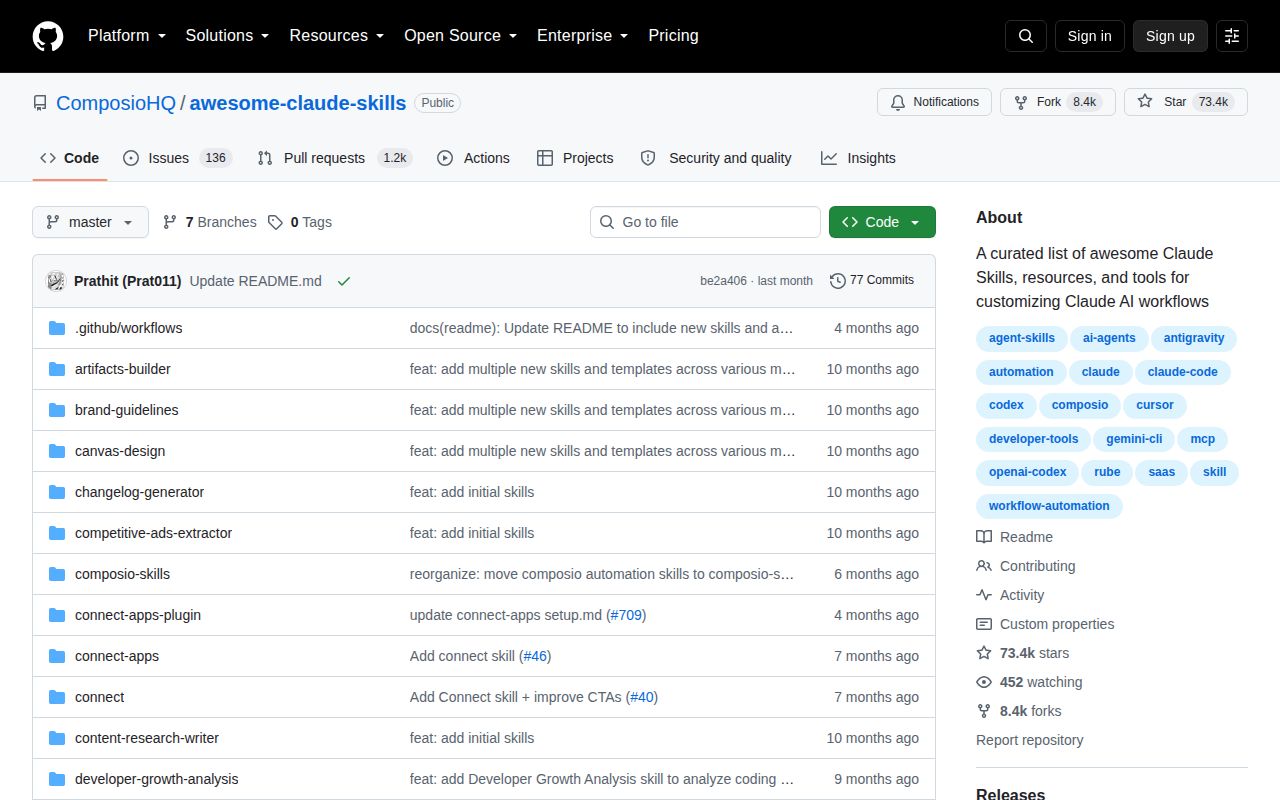 Screenshot of awesome-claude-skills (github.com/ComposioHQ/awesome-claude-skills)