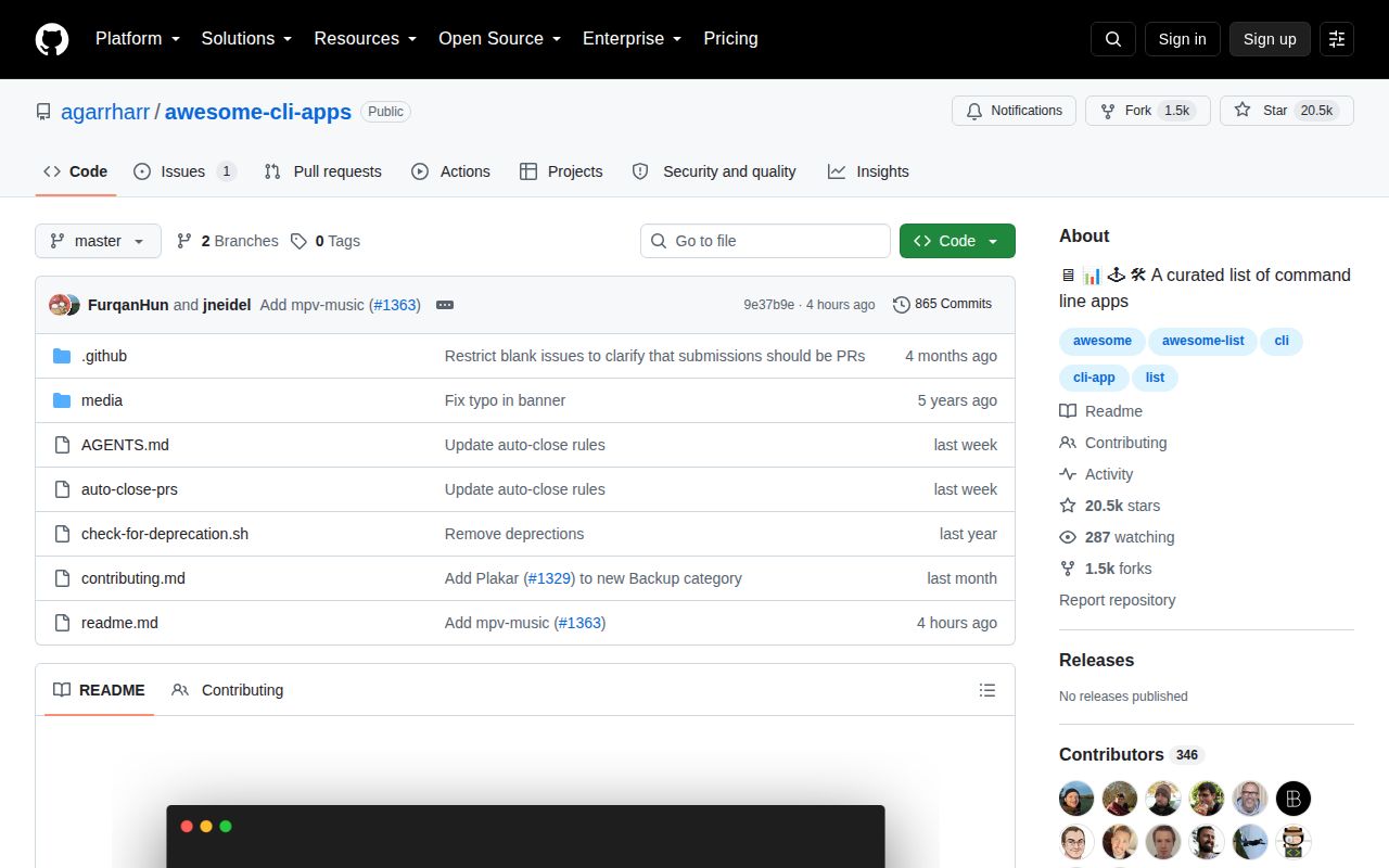 Screenshot of awesome-cli-apps (github.com/agarrharr/awesome-cli-apps)