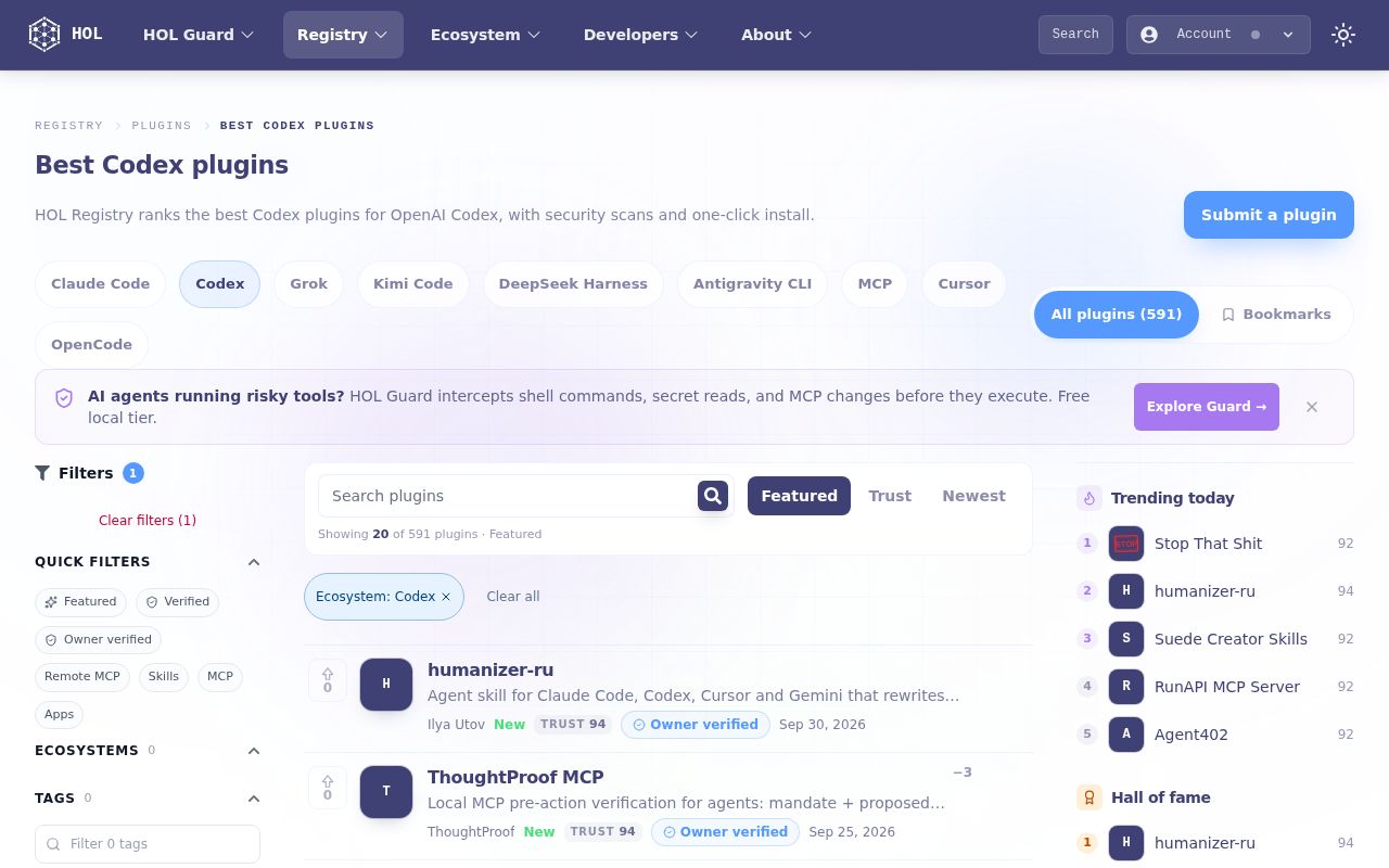 Screenshot of awesome-codex-plugins (hol.org/plugins/best-codex-plugins)