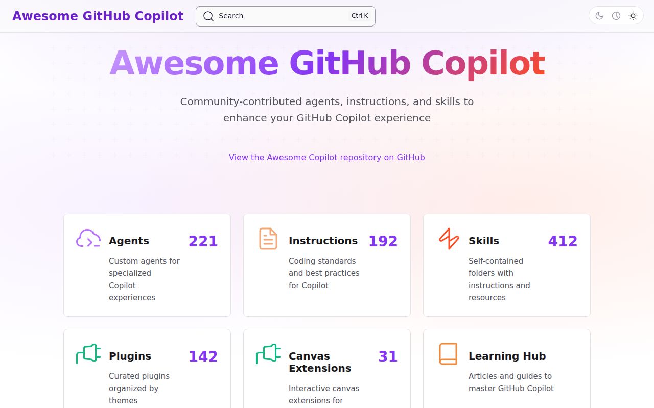 Screenshot of awesome-copilot (awesome-copilot.github.com)