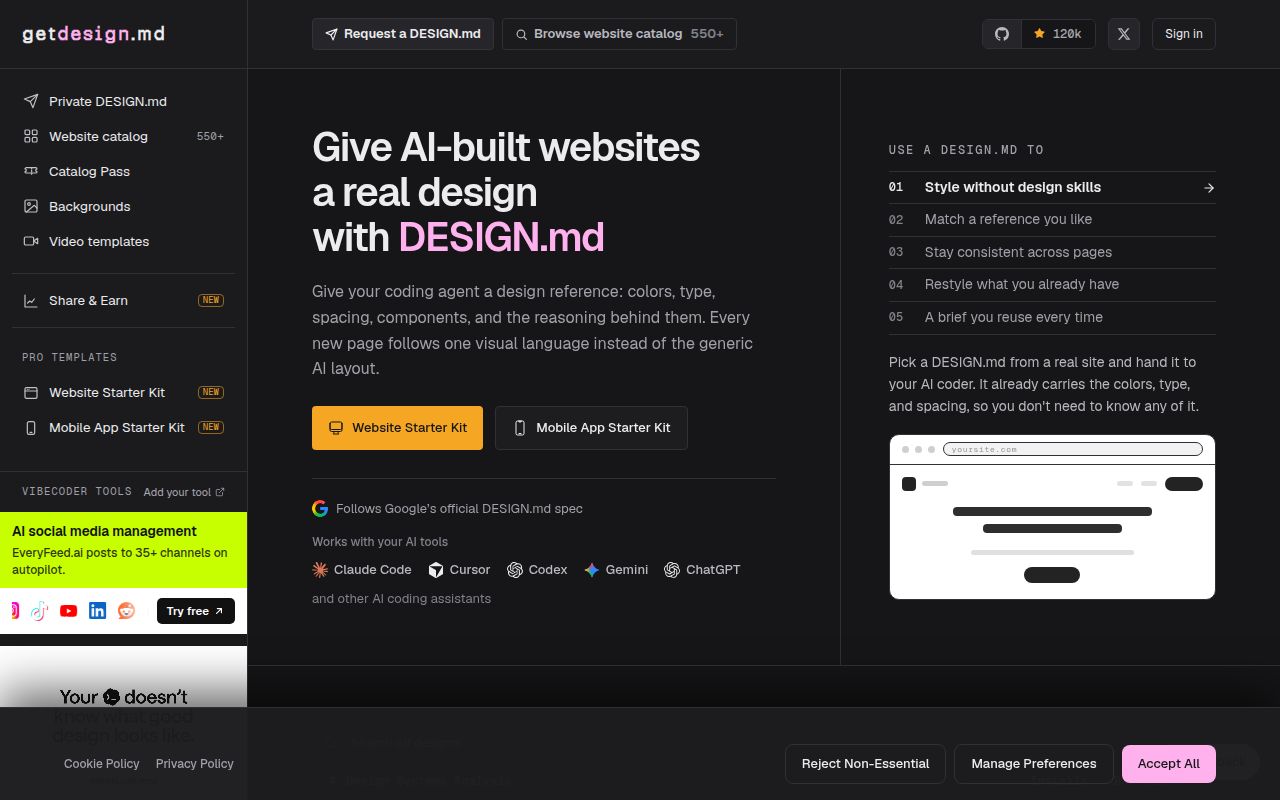 Screenshot of awesome-design-md (getdesign.md)