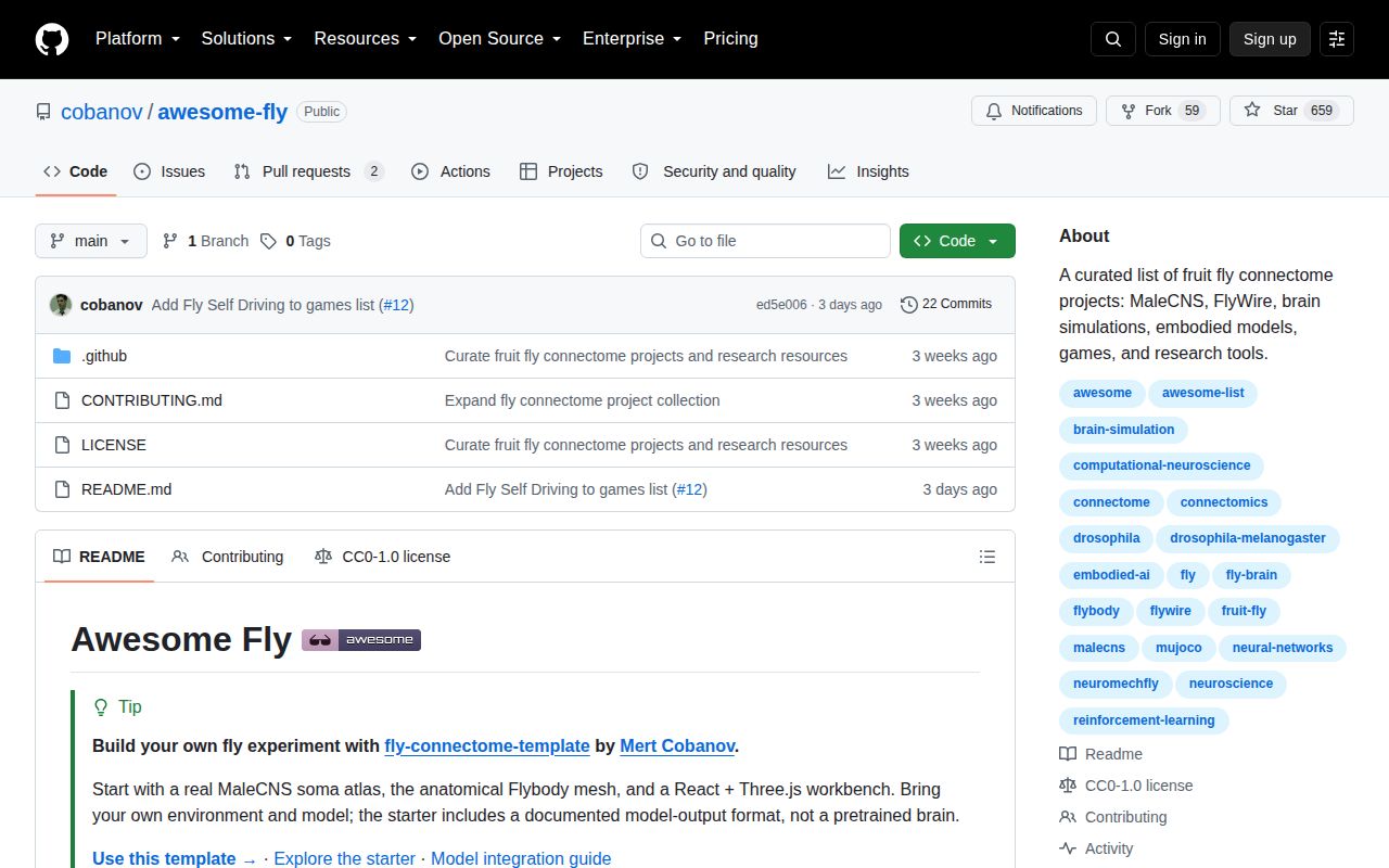 Screenshot of awesome-fly (github.com/cobanov/awesome-fly)