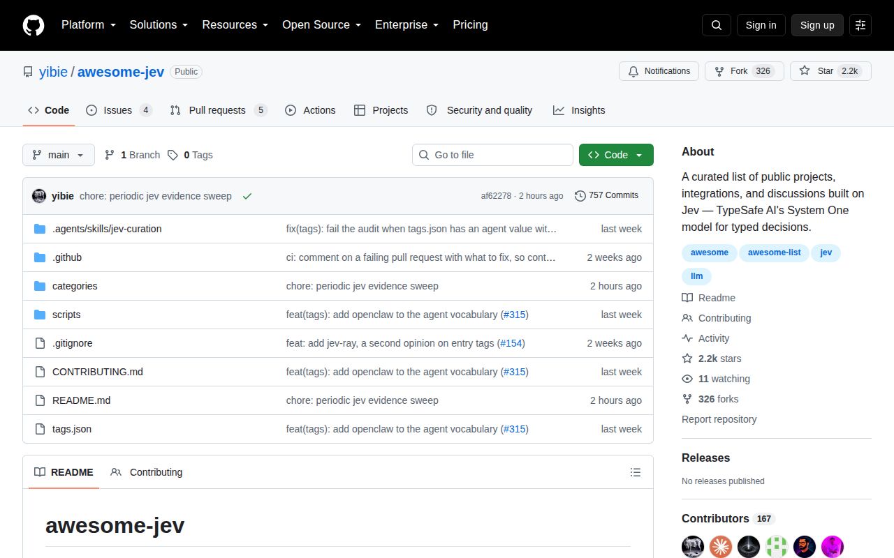 Screenshot of awesome-jev (github.com/yibie/awesome-jev)