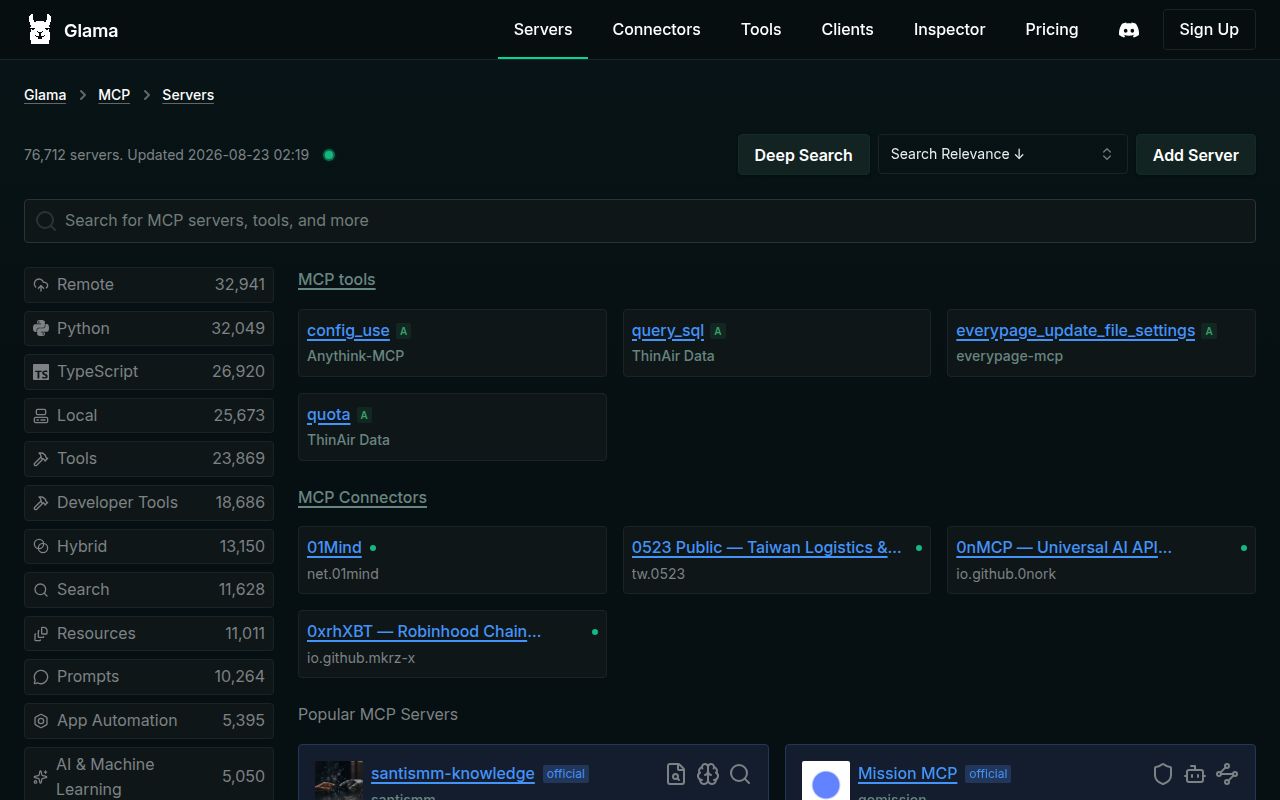 Screenshot of awesome-mcp-servers (glama.ai/mcp/servers)