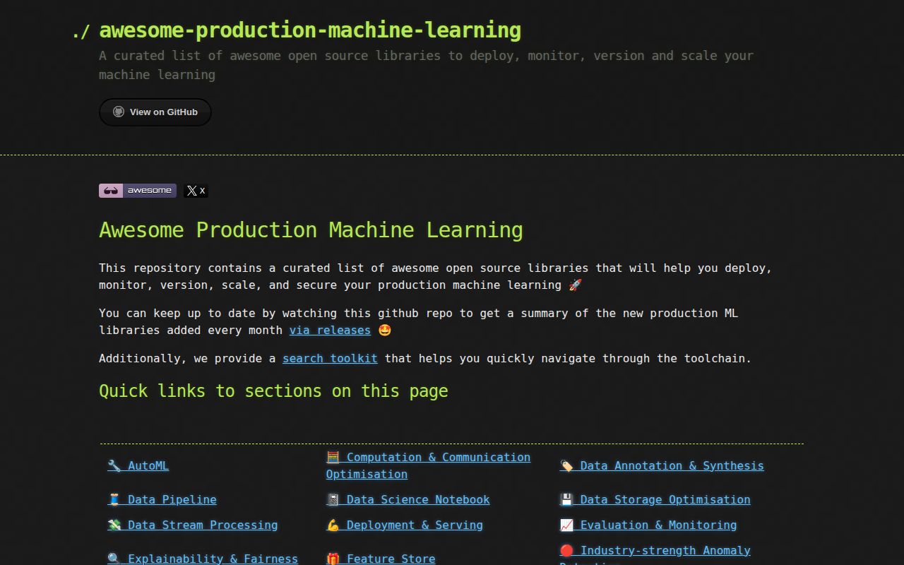 Screenshot of awesome-production-machine-learning (ethicalml.github.io/awesome-production-machine-learning)