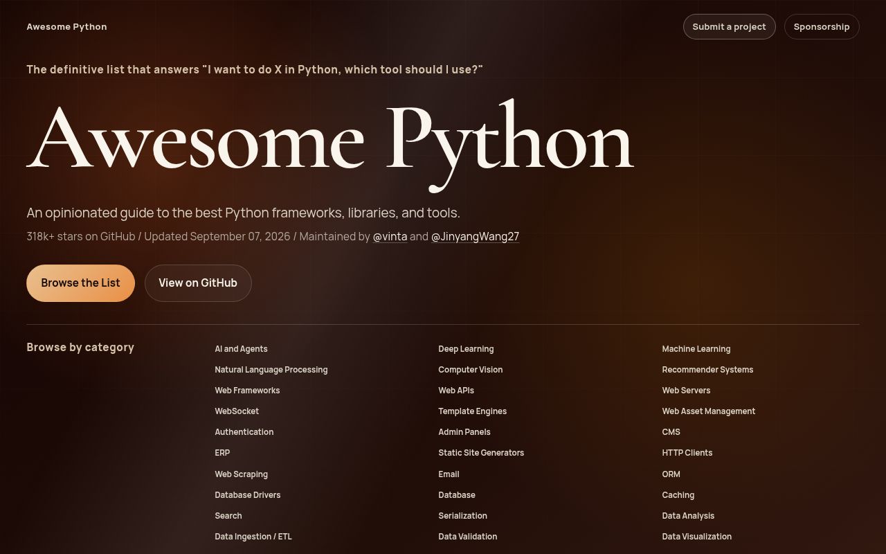 Screenshot of awesome-python (awesome-python.com)