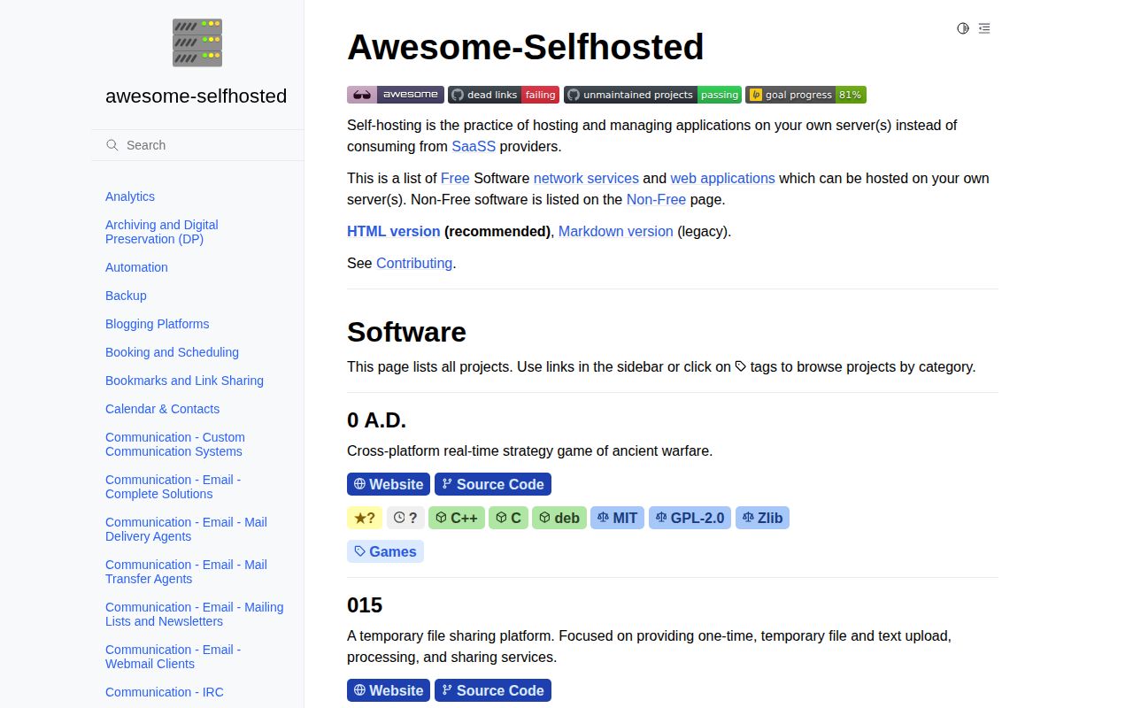 Screenshot of awesome-selfhosted (awesome-selfhosted.net)