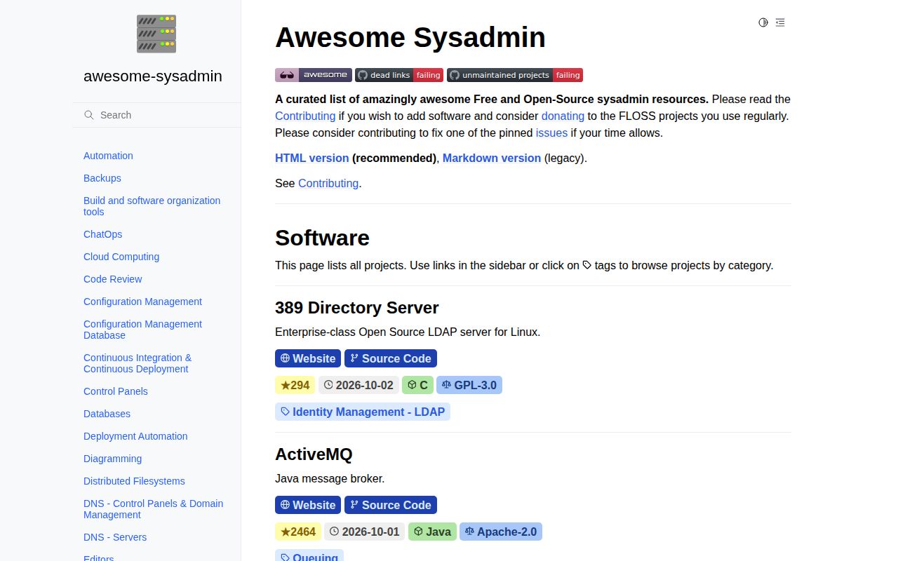 Screenshot of awesome-sysadmin (sysadmin.awesome-selfhosted.net)