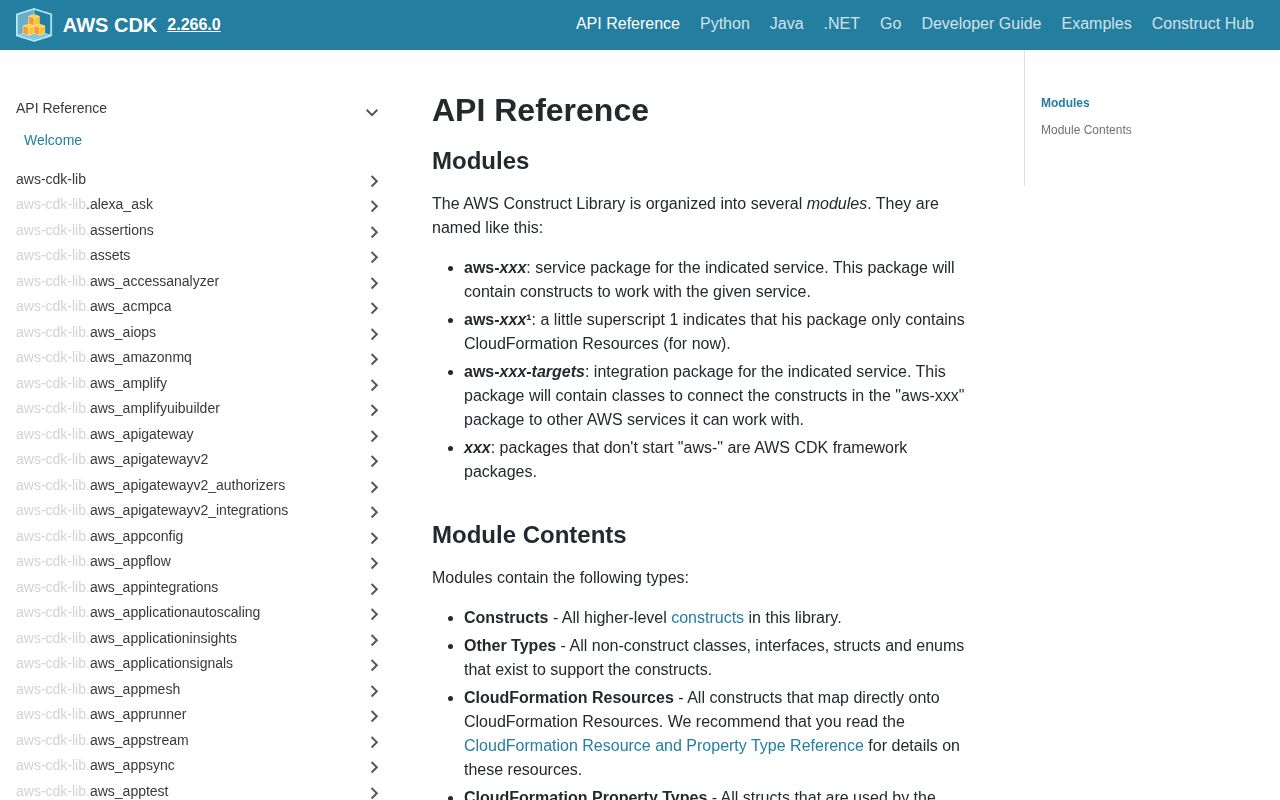 Screenshot of aws-cdk-lib documentation