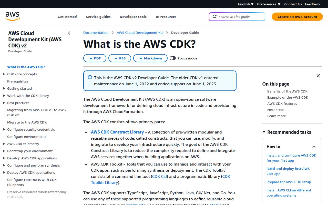Screenshot of aws-cdk documentation