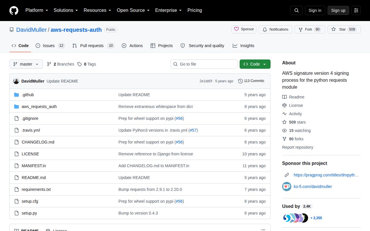 Screenshot of aws-requests-auth documentation