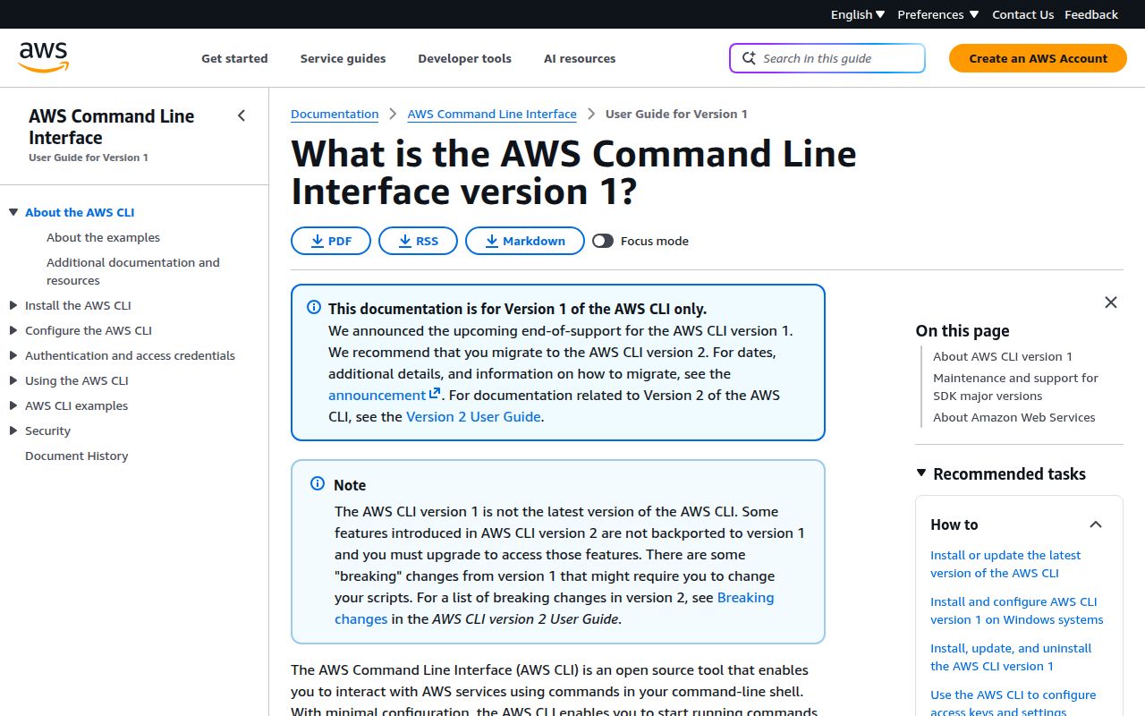 Screenshot of awscli documentation