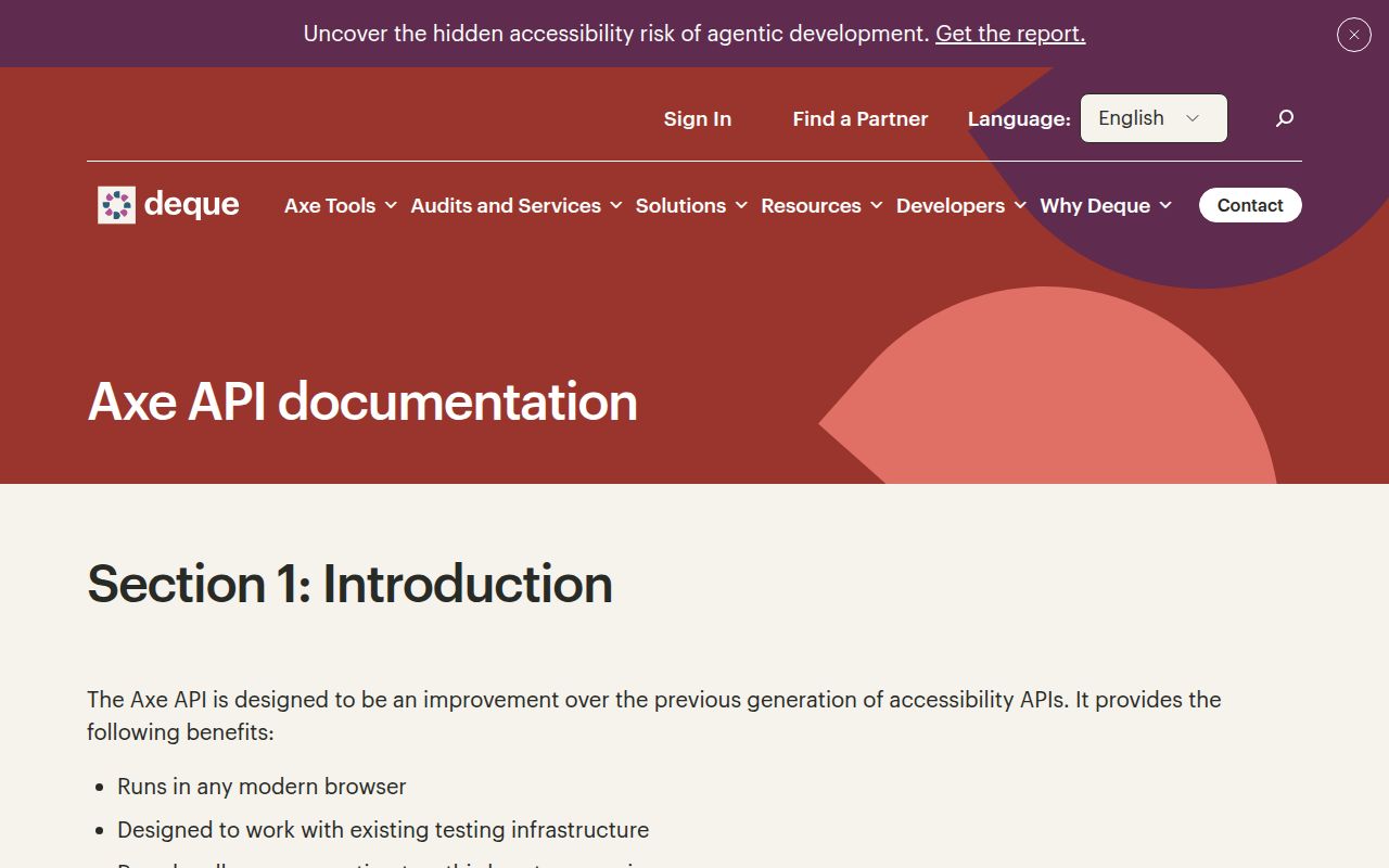 Screenshot of axe-core documentation