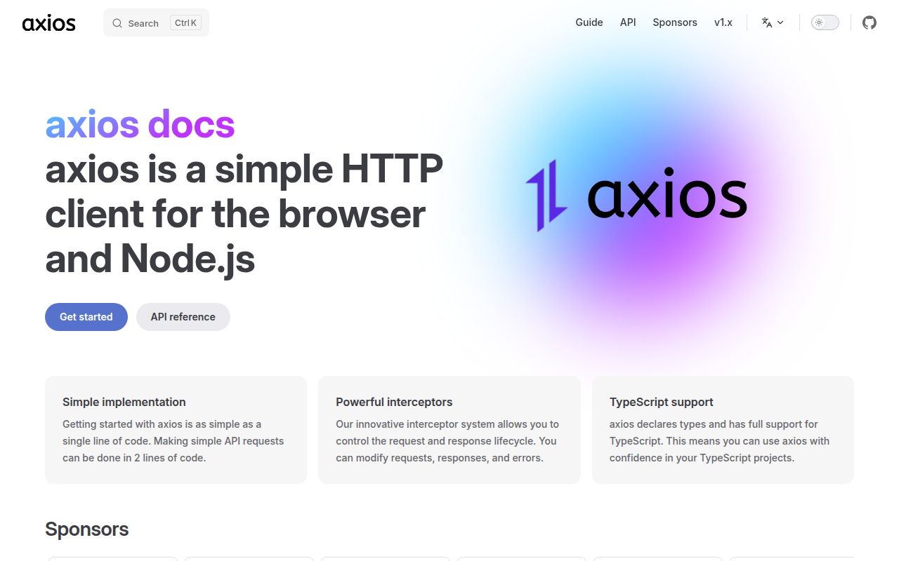 Screenshot of axios (axios-http.com)