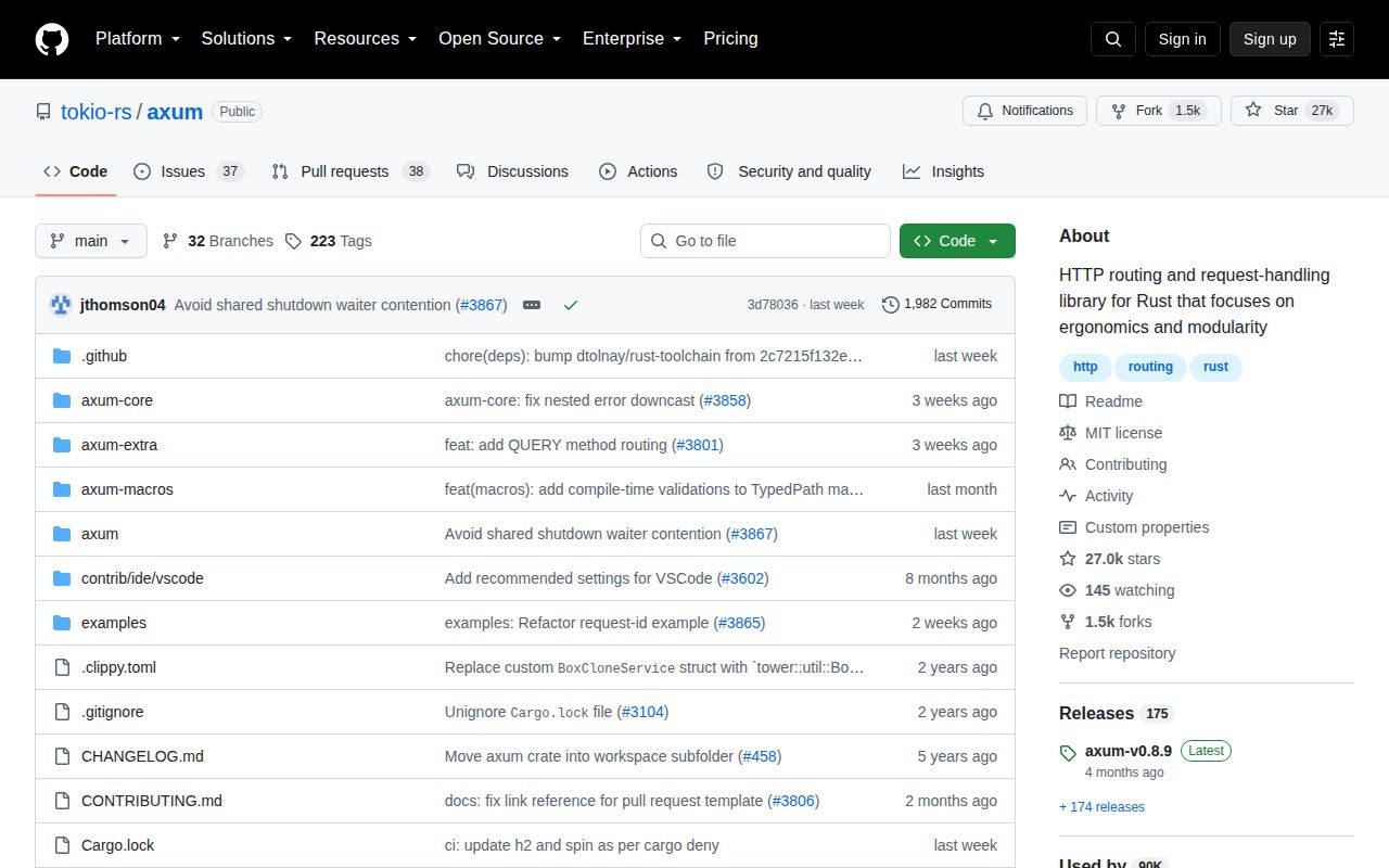 Screenshot of axum (github.com/tokio-rs/axum)