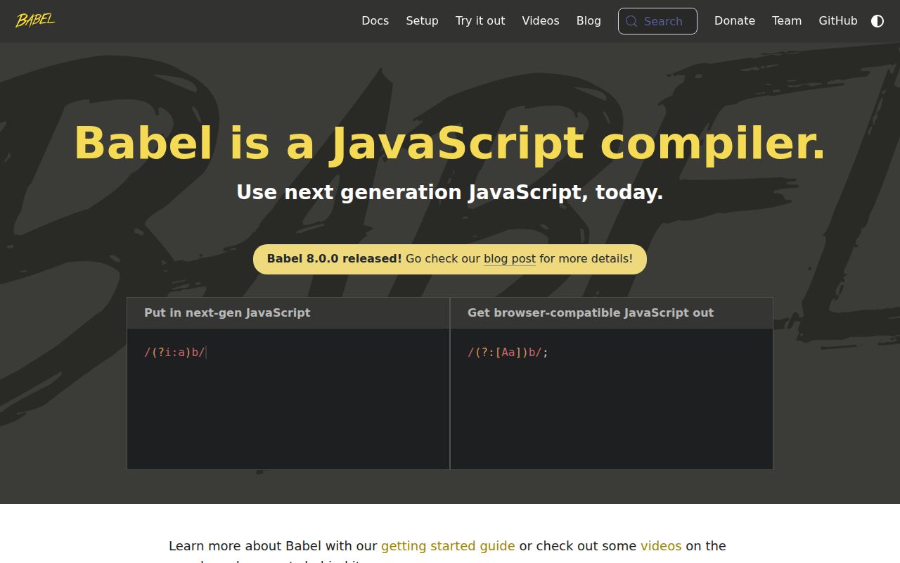 Screenshot of babel (babel.dev)