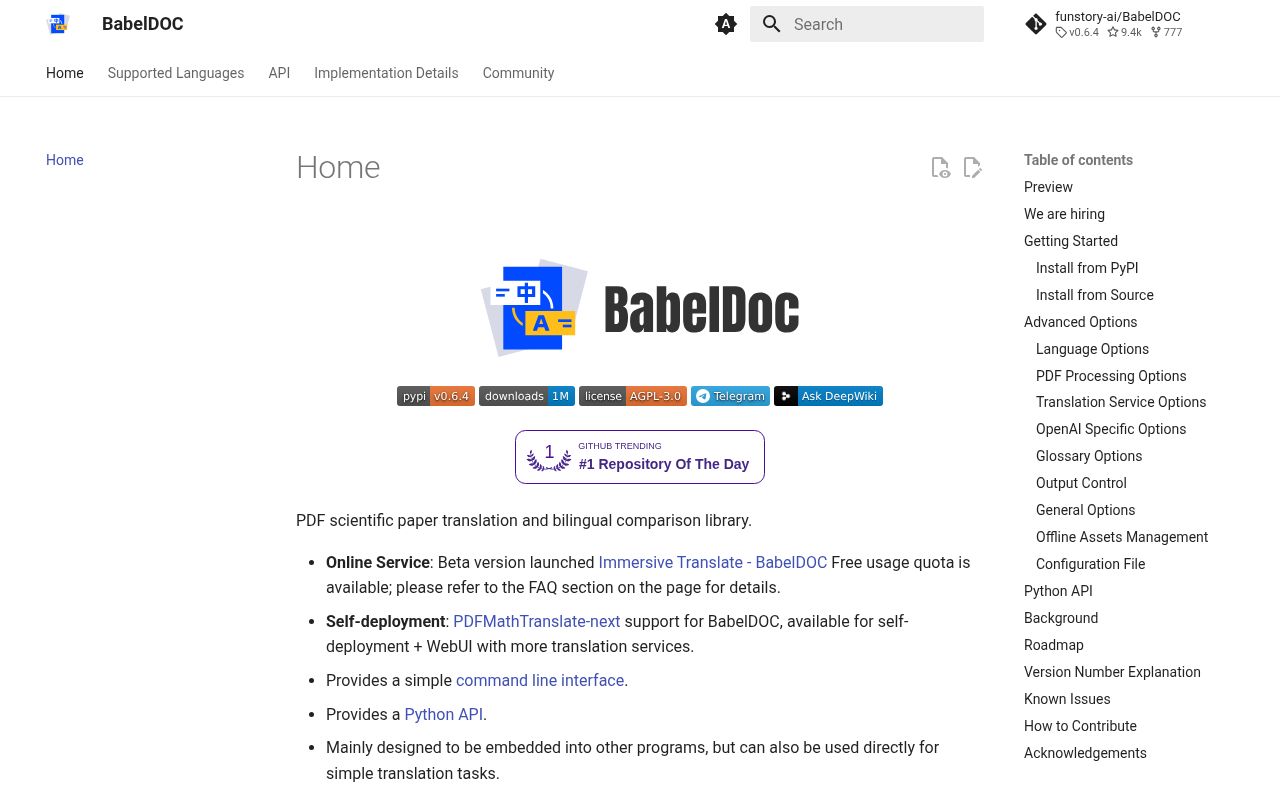 Screenshot of BabelDOC (funstory-ai.github.io/BabelDOC)