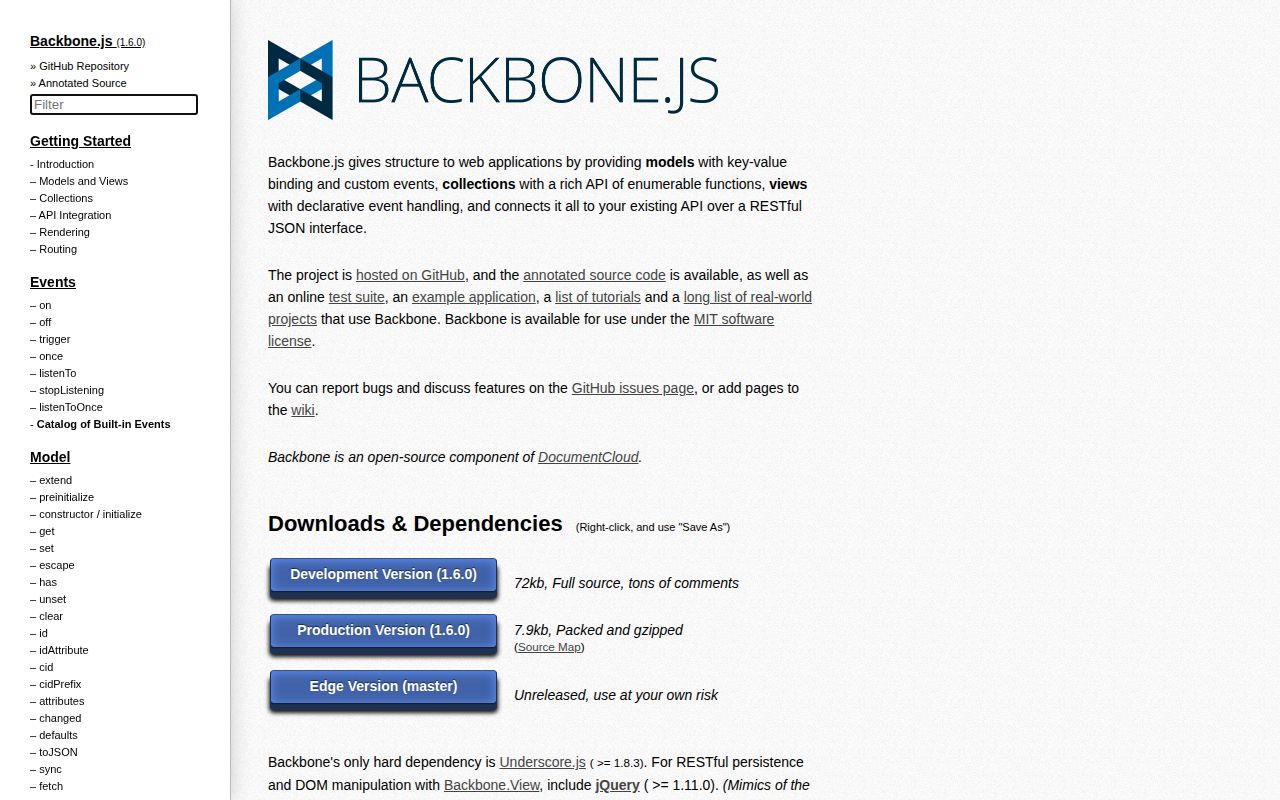 Screenshot of backbone (backbonejs.org)