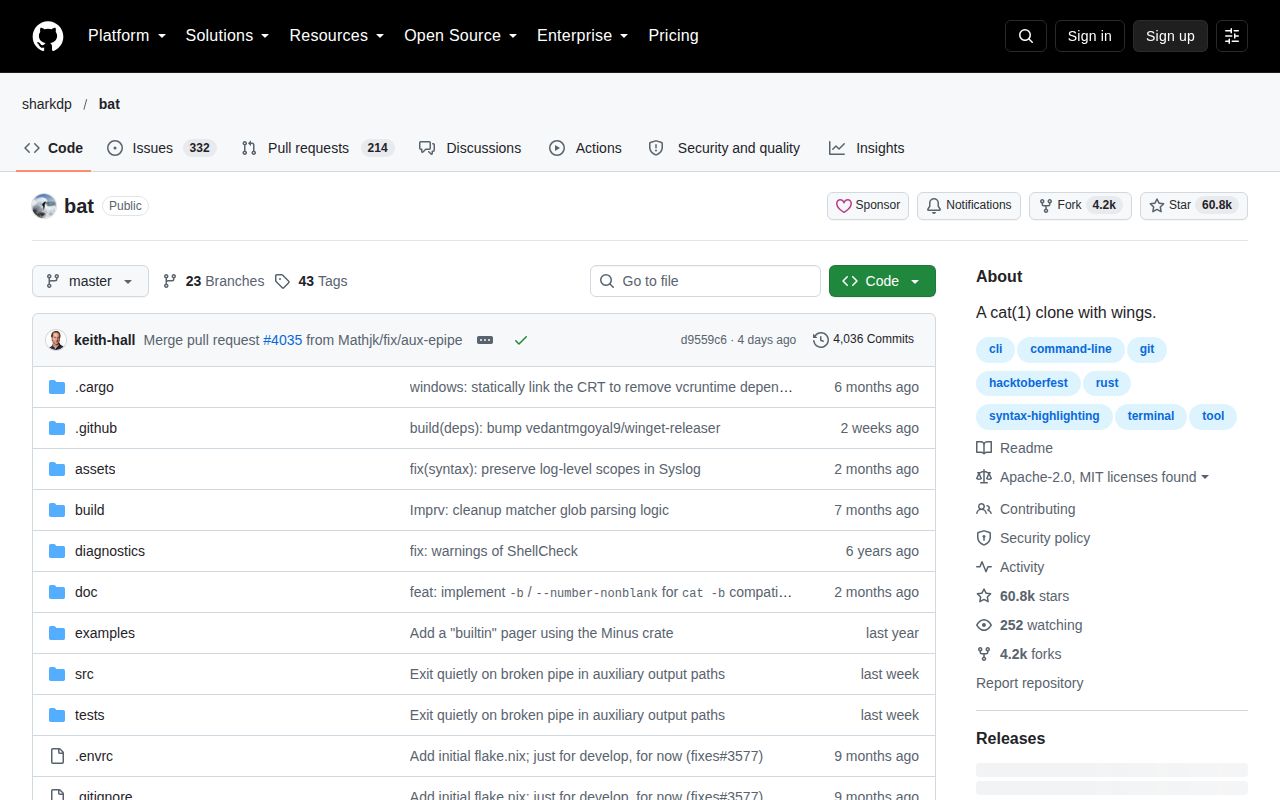 Screenshot of bat (github.com/sharkdp/bat)