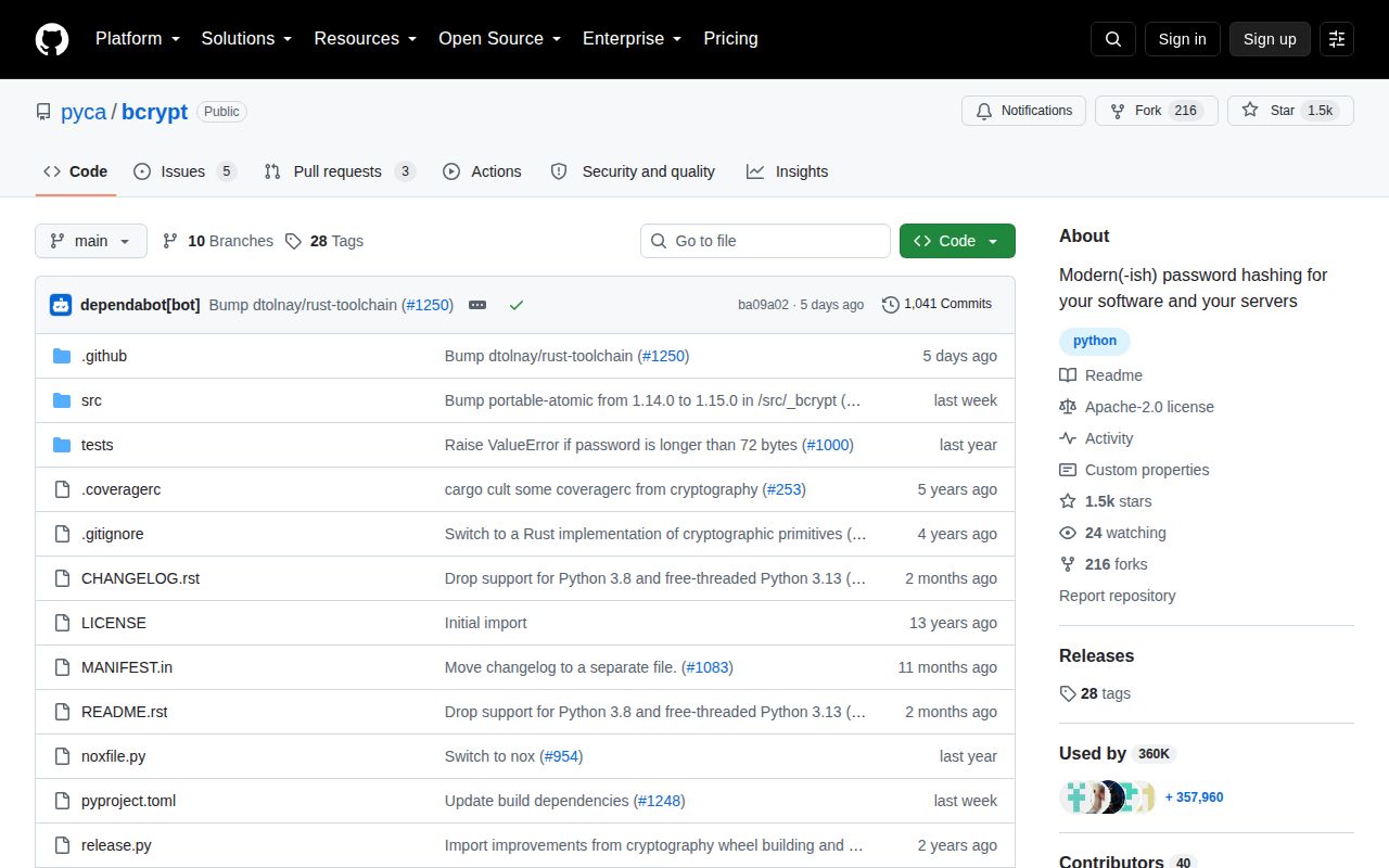 Screenshot of bcrypt documentation